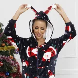 Women Santa Claus Cotton Fennel Hooded Bodysuit Christams Pajamas