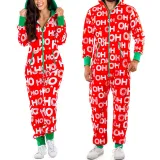 Christmas Couple Matching Pajamas Sets Snowflake Deer Hooded Christmas Jumpsuit