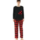 Christmas Matching Family Pajamas Red Plaid Heart Red Black Pajamas Set