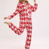 Women Snowflake Reindeer Cotton Flannel Hooded Bodysuit Christams Pajamas