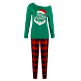 Women Two Pieces Homewear One Shoulder Long Sleeve Tops and Plaid Pants Christams Pajamas