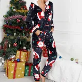Women Santa Claus Cotton Fennel Hooded Bodysuit Christams Pajamas