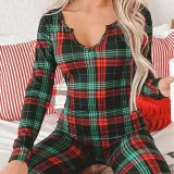 Christams Women HO HO Snowflake Lattice Homewear Christams Jumpsuit