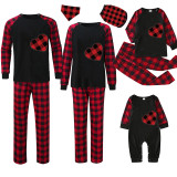 Christmas Matching Family Pajamas Red Plaid Heart Black Pajamas Set