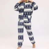 Women Snowflake Reindeer Cotton Flannel Hooded Bodysuit Christams Pajamas