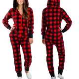 Christmas Couple Matching Pajamas Sets Snowflake Deer Hooded Christmas Jumpsuit