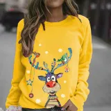 Women Christmas Shirt Snowflake Deer Printed Long Sleeve Sweatshirt