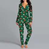 Christams Women HO HO Snowflake Lattice Homewear Christams Jumpsuit