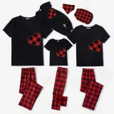 Christmas Matching Family Pajamas Red Plaid Heart Black Pajamas Set