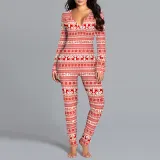 Christams Women HO HO Snowflake Lattice Homewear Christams Jumpsuit