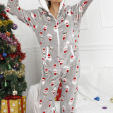 Women Santa Claus Cotton Fennel Hooded Bodysuit Christams Pajamas