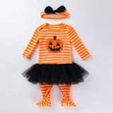 Baby Girl Skeleton Pumpkin Prints Halloween Romper Costume