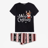Christmas Matching Family Pajamas Merry Christmas Snowflake Deer Reindeer Pants Black Pajamas Set