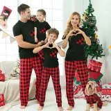 Christmas Matching Family Pajamas Red Plaid Heart Black Pajamas Set