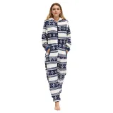 Women Snowflake Reindeer Cotton Flannel Hooded Bodysuit Christams Pajamas