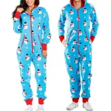 Christmas Couple Matching Pajamas Sets Snowflake Deer Hooded Christmas Jumpsuit
