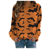 Women Halloween Shirt Bat Printed Long Sleeve Sweatshirt