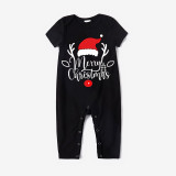 Christmas Matching Family Pajamas Red Hat Merry Christmas Deer Reindeer Pants Black Pajamas Set