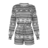 Women Two Pieces Pajamas Christmas Snowflake Long Sleeve Tops And Shorts Christmas Sleepwear Set