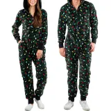 Christmas Couple Matching Pajamas Sets Snowflake Deer Hooded Christmas Jumpsuit