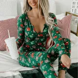 Christams Women HO HO Snowflake Lattice Homewear Christams Jumpsuit