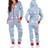 Christmas Couple Matching Pajamas Sets Snowflake Deer Hooded Christmas Jumpsuit