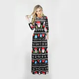 Women Long Sleeve Reindeer Christmas Tree Prints Ugly Maxi Dress