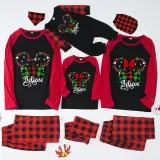 Christmas Matching Family Pajamas Cartoon Mouse Believe Tree Black Red Pajamas Set
