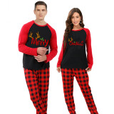 Christmas Couple Pajamas Matching Sets Deer Merry Christmas Adult Loungwear Black Pajamas Set