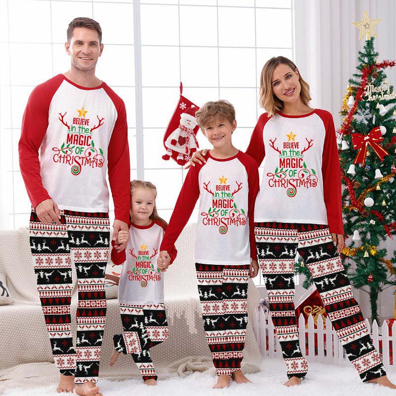 Christmas Matching Family Pajamas Believe In The Magic Of Christmas Gray Reindeer Pants Pajamas Set