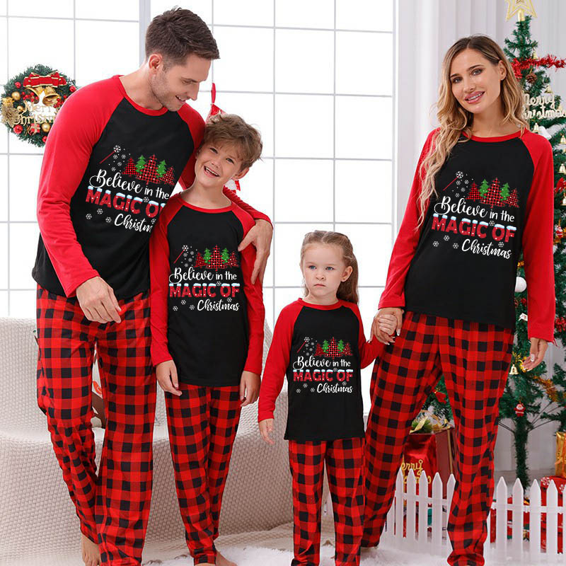 Christmas Matching Family Pajamas Believe Christmas Tree Black White Plaids Pajamas Set