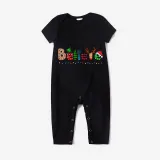 Christmas Matching Family Pajamas Believe Gingerbread Man Black Reindeer Pants Pajamas Set