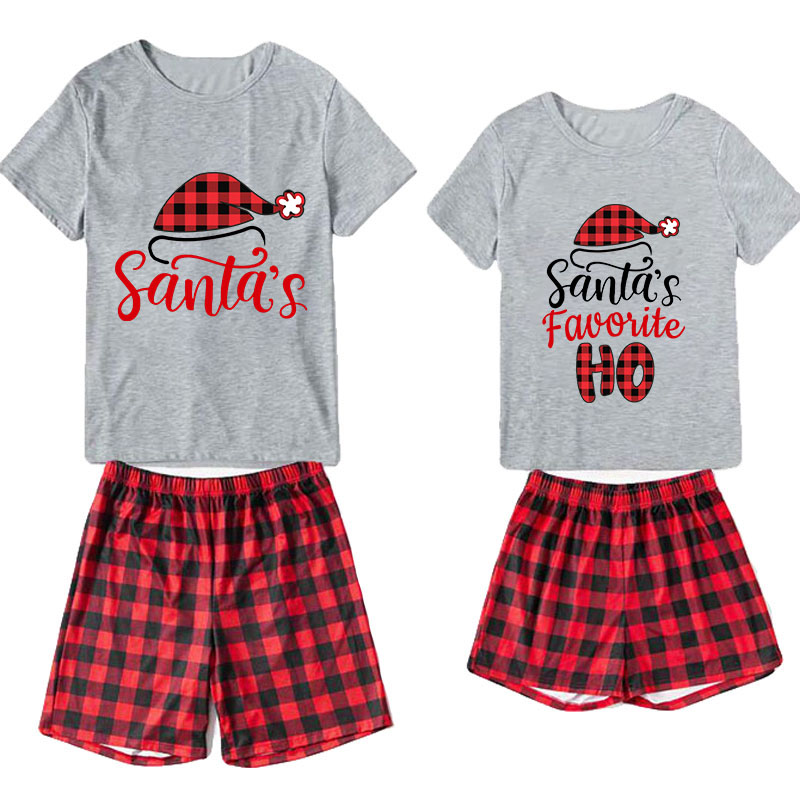 Christmas Couple Pajamas Matching Sets Santa's Favourite HO Adult Loungwear Short Pajamas Set