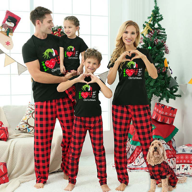 Christmas Matching Family Pajamas Love Christmas Black Pajamas Set