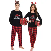Christmas Couple Pajamas Matching Sets Santa's Favourite HO Adult Loungwear Black Pajamas Set