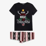 Christmas Matching Family Pajamas Believe In The Magic Of Christmas Black Reindeer Pants Pajamas Set