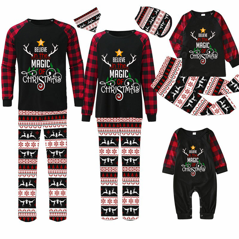 Christmas Matching Family Pajamas Believe In The Magic Of Christmas Black Reindeer Pants Pajamas Set