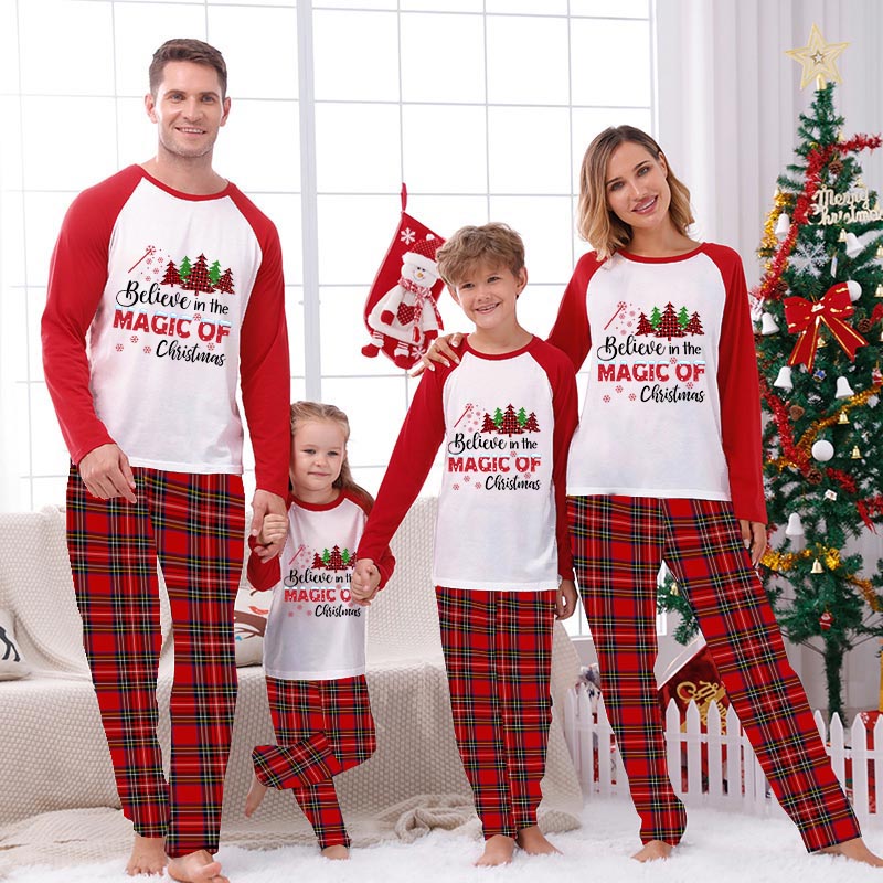 Christmas Matching Family Pajamas Believe Christmas Tree Red Pajamas Set