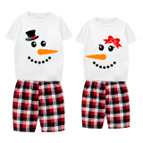 Christmas Couple Pajamas Matching Sets Man Hat & Women Bow Tie Snowman Adult Loungwear Short Pajamas Set