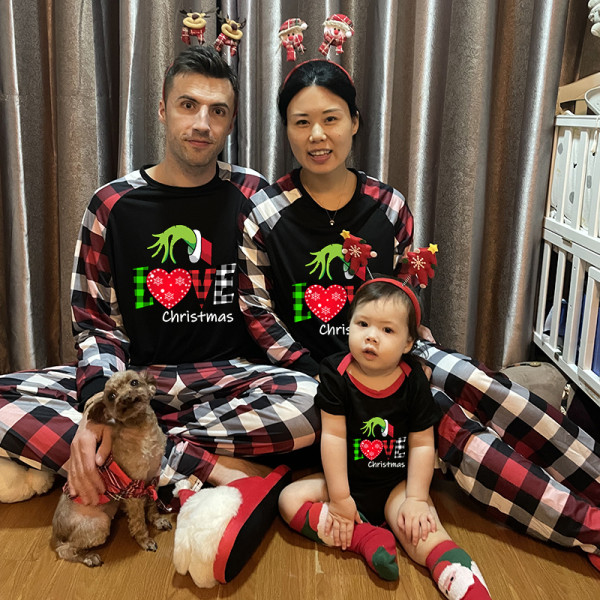 Christmas Matching Family Pajamas Love Christmas Black White Plaids Pajamas Set