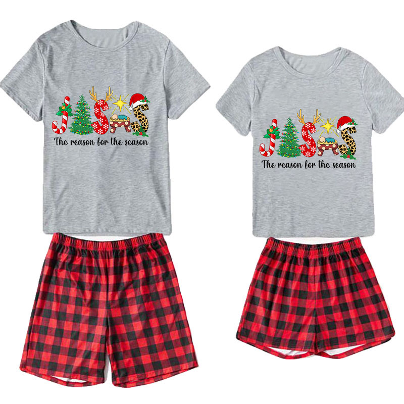 Christmas Couple Pajamas Matching Sets Christmas Jeaus Adult Loungwear Short Pajamas Set