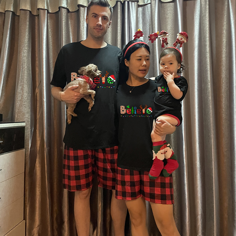 Christmas Matching Family Pajamas Believe Gingerbread Man Black Pajamas Set