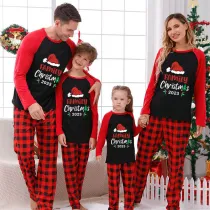 Christmas Matching Family Pajamas 2023 Family Christmas Hat Black White Plaids Pajamas Set