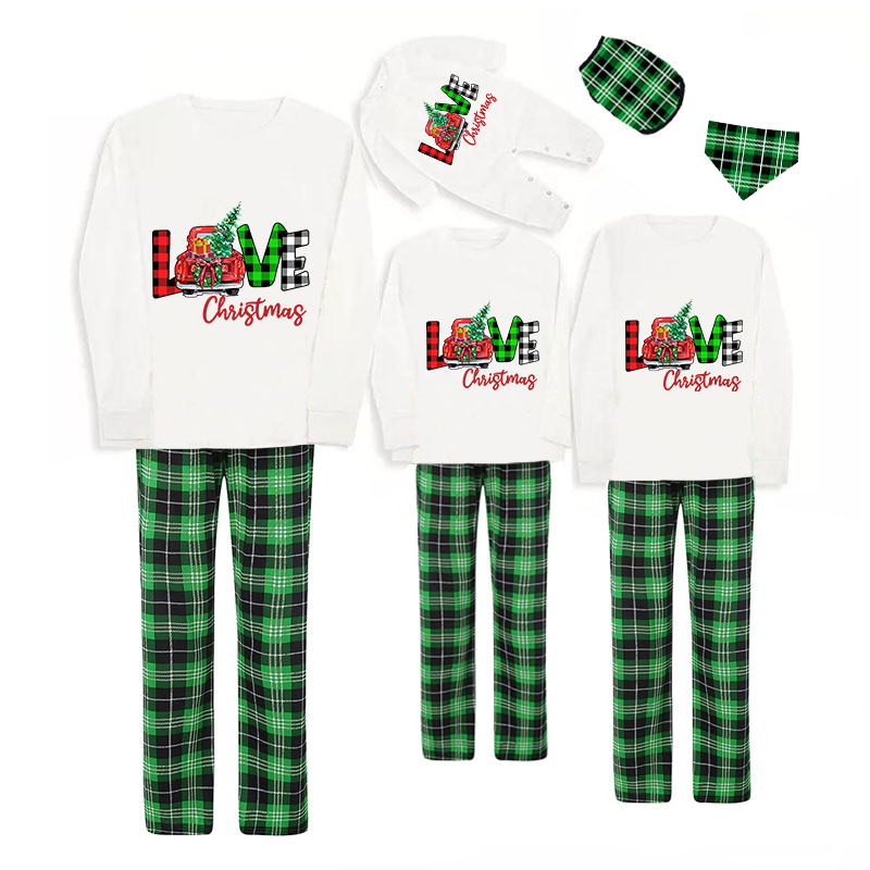 Christmas Matching Family Pajamas Love Christmas Trucks Green Pajamas Set