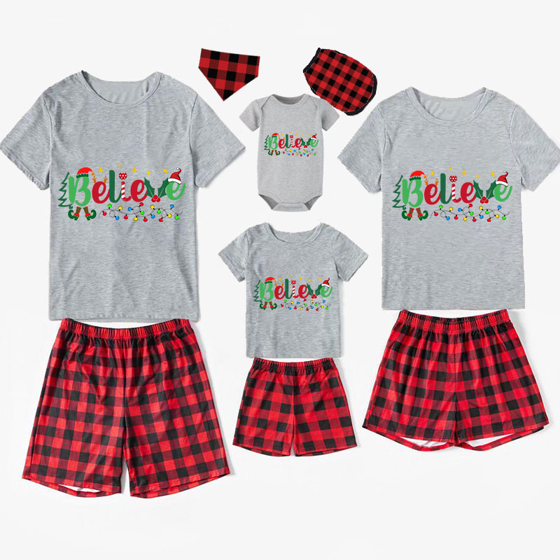 Christmas Matching Family Pajamas Believe String Light Short Pajamas Set