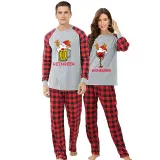 Christmas Couple Pajamas Matching Sets Man Reinbeer & Women Winedeer Adult Loungwear Gray Pajamas Set