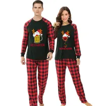 Christmas Couple Pajamas Matching Sets Man Reinbeer & Women Winedeer Adult Loungwear Gray Pajamas Set