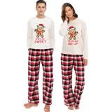Christmas Couple Pajamas Matching Sets Sweet Gingerbread Man Adult Loungwear Gray Pajamas Set