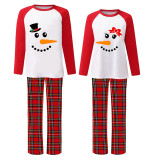Christmas Couple Pajamas Matching Sets Man Hat & Women Bow Tie Snowman Adult Loungwear Red Pajamas Set