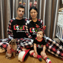 Christmas Matching Family Pajamas Love Snowman Christmas Black White Plaids Pajamas Set